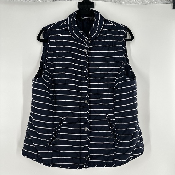 new directions Jackets & Blazers - New Directions Women's XL Quilted Blue  White Striped Vest Size Full Zip Pockets